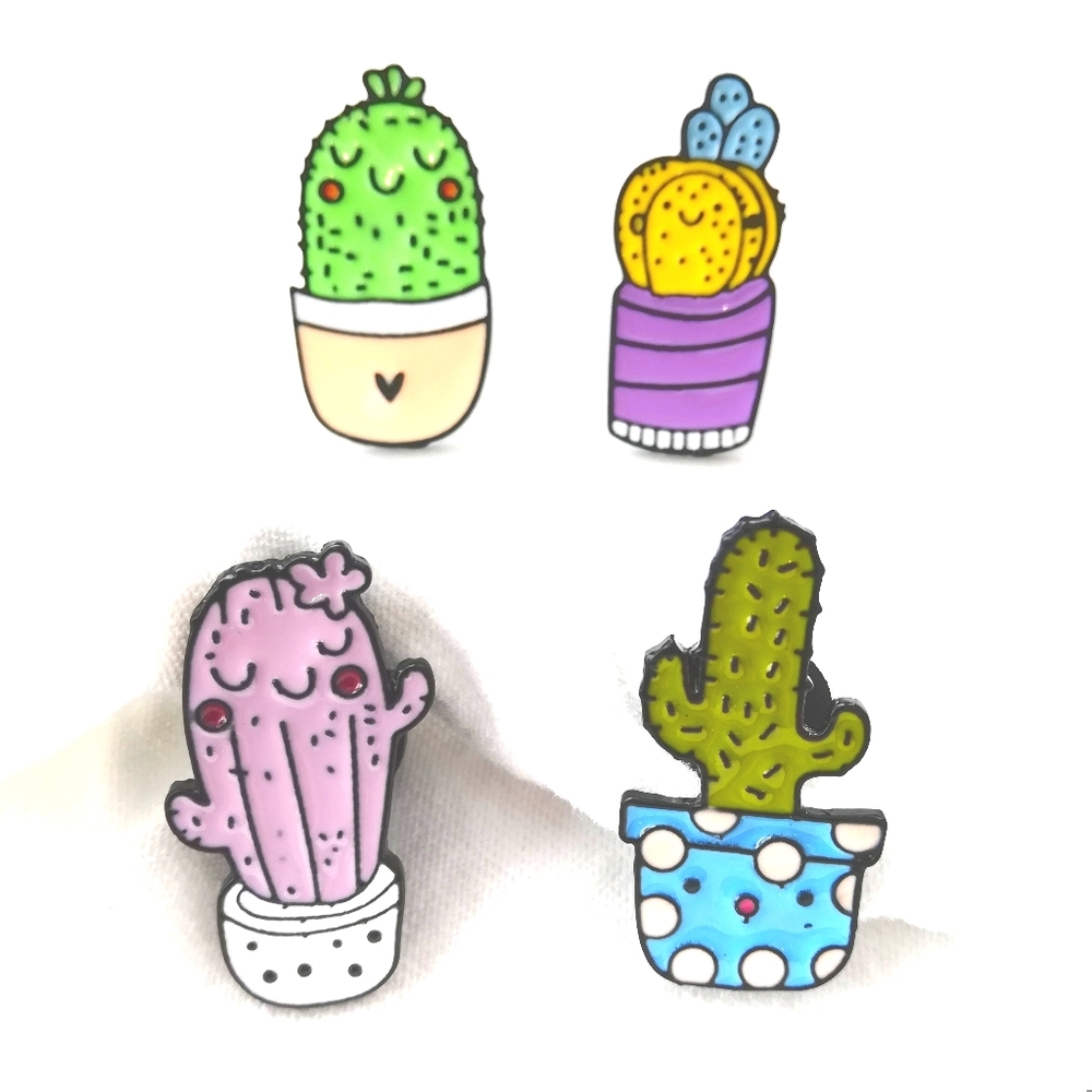 Cactus Plant Enamel Pin Metal Brooch Bundle Set